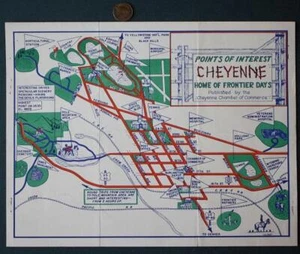 1940-50s Cheyenne Wyoming pictorial map leaflet Home of Frontier Days VINTAGE--- - Picture 1 of 1
