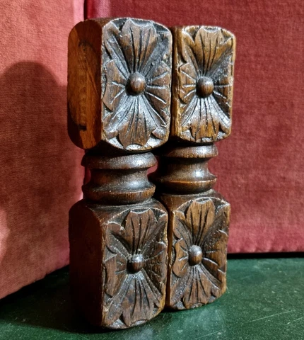 2 Victorian rosette wood carving Column Antique french architectural salvage 5"9 Cover