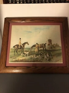 19th Century Hand Colored Lithograph Hunting Scene England Framed 24x20 Signed - Picture 1 of 8