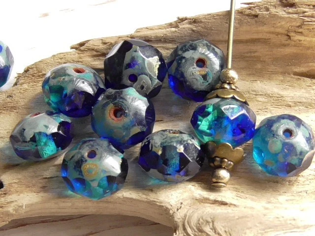 30pcs Sky Blue Crystal Rondelle Beads 6mmx8mm - Handmade Faceted Beads