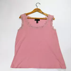 INC Vintage Y2K Cami Size 1X Pink Ribbed Knit Lacey Tank Top Sleeveless Stretch - Picture 1 of 6