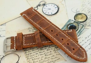 OROLOGIO IN PELLE COCCODRILLO NUOVISSIMO FATTO A MANO CINTURINO DA POLSO ORIGINALE 16 mm - Foto 1 di 10