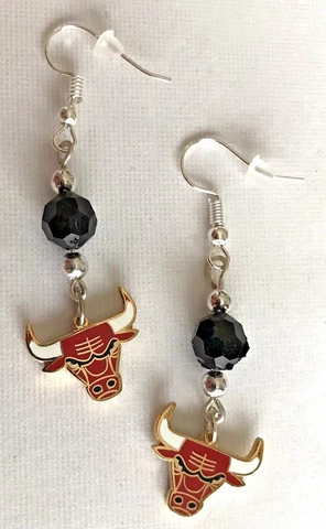 NEW Chicago Bulls Basketball Earrings Metal Enamel Charms with Beads & Backs Cover