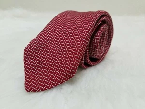 J. Ferrar Red With Metallic Silver Geometric Design 100% Silk Necktie - Picture 1 of 12