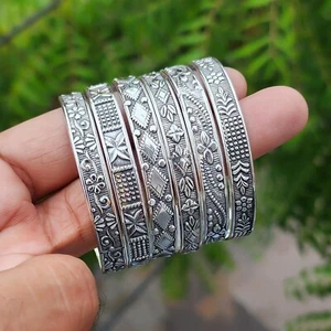 Juego de 6 brazaletes de plata de ley 925 de diseñador de flores hechos a mano para mujer joyería #582 - Imagen 1 de 3