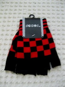 BLACK RED CHECKERED PATTERN PUNK GOTHIC FINGERLESS CUTOFF GLOVES-NEW! - Picture 1 of 6