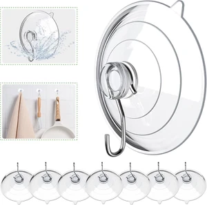 Suction Cup Hooks, 2.5 Inches Clear Suction Cups with Metal Hooks Large Suction - Picture 1 of 12