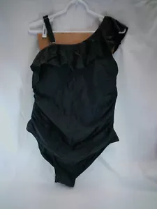 Traje de baño Aqua Eve negro fruncido de una pieza talla XXL con manga volante - Imagen 1 de 3