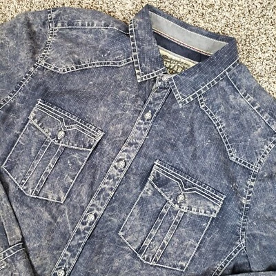 Camisa BKE Western Para Hombre Gris Medio/Azul Denim Look Grunge Foto 1 de 4