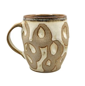 Vintage Signed Studio Pottery Large Mug Abstract Mid Century Modern MCM Beige - Picture 1 of 12