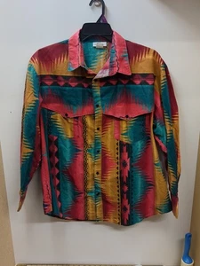 Vintage Christopher Aztec Print Long Sleeve Brush Popper Shirt Size XL Made USA - Bild 1 von 9