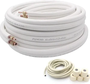 Tubo de cobre para aire acondicionado de 50 pies 1/4" y 3/8"* 3/8" PE con tuercas, blanco - Imagen 1 de 7