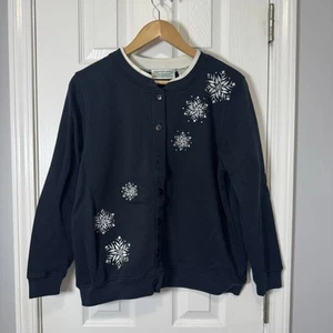 Shenanigans Cardigan Snowflake Grandma Black Embroidered Women’s Small Vintage - Picture 1 of 4