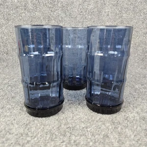 Set of 5 Libbey Bamboo Bash Blue Glass Tumblers 16 oz Retired MCM Vintage - Picture 1 of 8