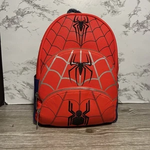 Loungefly Disney Marvel Mini Backpack Spider-Man Triple Pocket Multi Logo NWT - Picture 1 of 9