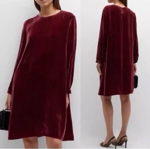 Vestido recto manga larga cuello redondo mezcla seda rayón terciopelo Eileen Fisher talla M - Imagen 1 de 7