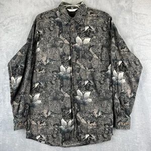 Gabicci Shirt Mens Large Brown Floral Button Front Long Sleeve Portugal Vintage - Picture 1 of 11