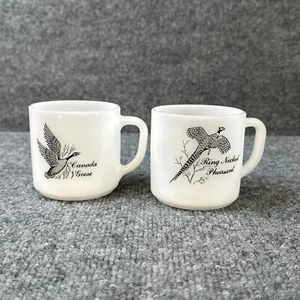 Vintage Federal Milk Glass Mug Set of 2 Birds Wildlife Pheasant Duck Goose USA - Picture 1 of 10