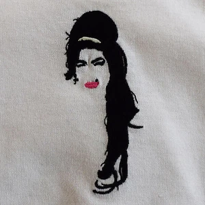 Amy Winehouse Homage White Embroidered Tee T-Shirt by Actual Fact - Picture 1 of 2