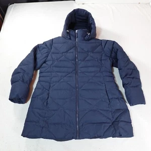 Lands End Down Parka Womens Large Blue Puffer Bubble Jacket Detachable Hood Coat - Picture 1 of 21