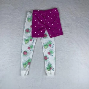 Lot of 2 Pajama & Shorts Set Girls 4T White Maroon Patterned Comfy Elastic Waist - Picture 1 of 3