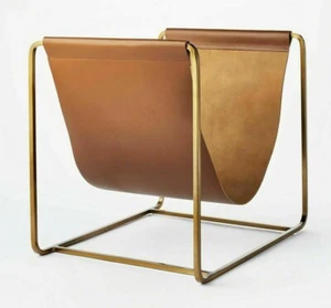 New, Threshold designed 16" x 14" Metal Log Holder with Leather Sling - Picture 1 of 4