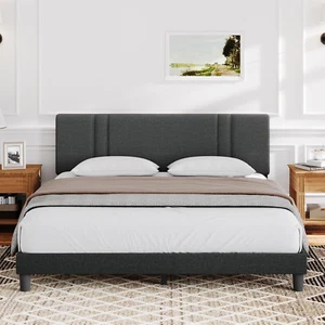Queen Bed Frame with Headboard, Bed Frame Queen Size with Wood Slats Support,Lin - Picture 1 of 7