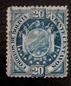 Bolivia:1899 Number 38-44 Handstamped 20 C. Collectible Stamp.