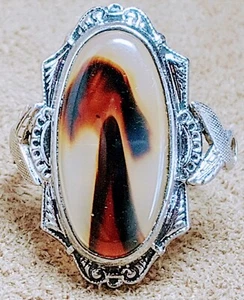 FINE ANTIQUE CLARK & COOMBS * STERLING SILVER & DENDRITIC MOSS AGATE RING sz 4.5 - Picture 1 of 22