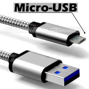 15FT Micro USB Nylon Braided Rope Data Sync Charger Charging Cable Cord SILVER - Picture 1 of 1