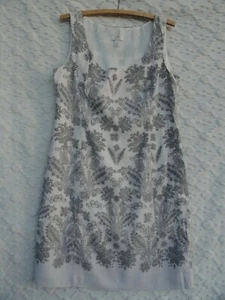 Loft Dress Misses 12 Silk Linen Blend Ivory White Silver Gray Lined MINT - Picture 1 of 6