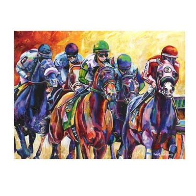 Impressão artística de corrida de cavalos |Pintura acrílica | Decoração de parede exclusiva | Kentucky Derby - Imagem 1 de 3