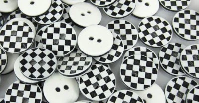 Choose Qty of B&W CHECKERBOARD 2-hole Resin Button 1/2" (13mm) Craft (W304) - Image 1 of 2