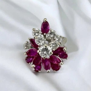 Beautiful Vintage 14 Karat White Gold Ruby & Diamond Cocktail Ring Size 7 4.8g - Picture 1 of 8