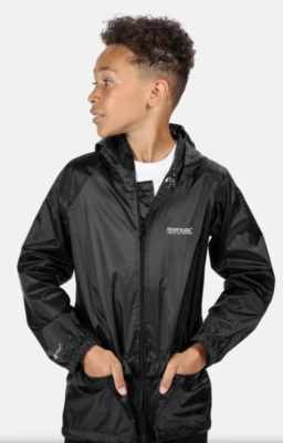 Chaqueta de Lluvia Regatta Niños Stormbreak Excelente Aire Libre Negra Todos los Tamaños Abrigo Venta Foto 1 de 4