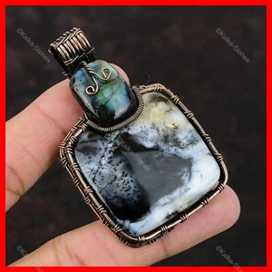 Radiant Dendrite Opal Stone Labradorite Wife Wire Wrapped Pendant Jewelry Copper - Picture 1 of 6