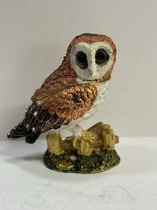 BARN OWL Trinket Box Bejeweled Hinged Magnetic Closure Jewelry Pill Box 3” - Picture 1 of 4