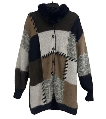 Cárdigan Belldini de Colección S/M/L Negro Marrón Retazos Cuello Piel de Conejo Años 90 COREA Foto 1 de 4