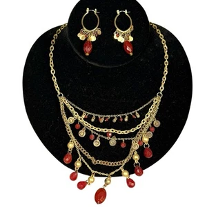Conjunto de collar de pendientes a juego George de oro rojo de varias hebras pirata real disfraz - Imagen 1 de 8