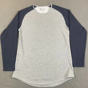 BYLT Shirt Mens Medium Gray Drop Cut Baseball Raglan Performance Lux Long Sleeve - Picture 1 of 8