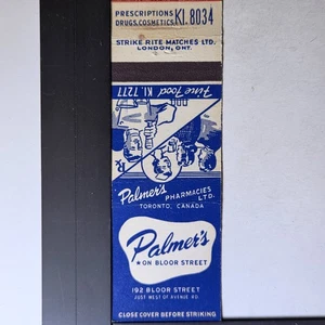 Palmer's Pharmacies Toronto Vintage 1920s Blue Design Matchbook - Picture 1 of 3