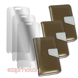 3X WALLET CASE COVER+SCREEN PROTECTOR STAND PU LEATHER GOLD GALAXY S IV S4 I9500 - Picture 1 of 2