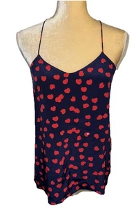 Tibi Navy Heart Print Silk Camisole Top Size 2 - Picture 1 of 10