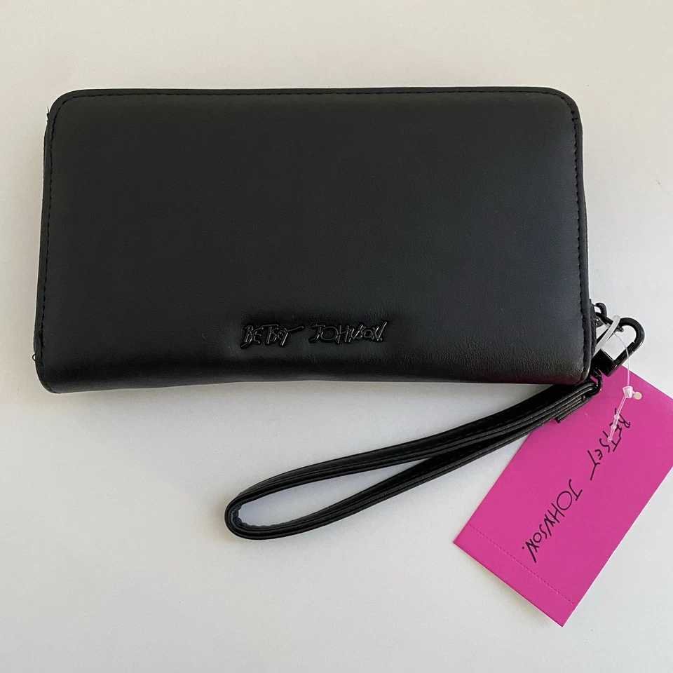Betsey Johnson Murciélagos Negros Halloween Cremallera Alrededor Cartera Muñequera Correa Tarjetas Ranura Foto 1 de 4