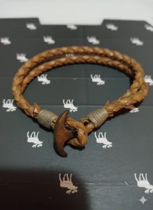 Men's/Unisex Tan Braided Leather Wrap Bracelet with Nautical Anchor Hook Clasp - Picture 1 of 5