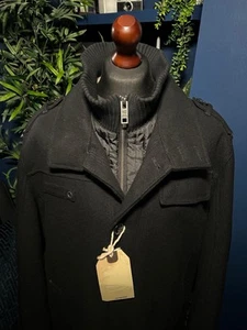 Camel Active Wool Overcoat Coat Jacket Mens 2XL Size 56 Black Full Zip Button Up - Picture 1 of 9