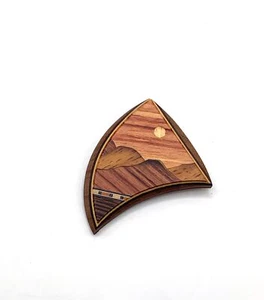 Vintage Intarsien Holz Intarsien Berge Mond Brosche - Bild 1 von 10