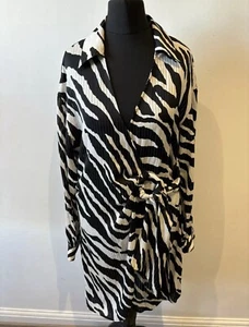 Zara Zebra Print Midi Dress Button through Shirt Animal Print Bloggers Fav M VGC - Picture 1 of 11