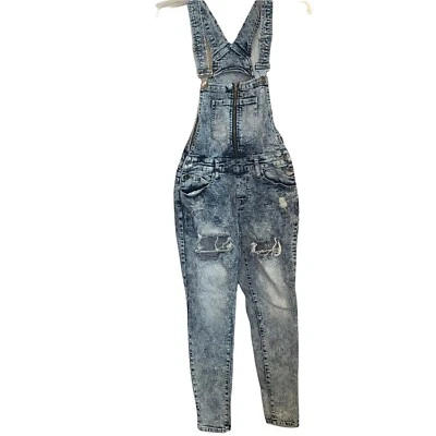 Traffic Jeans Wear Overalls Girls Sz S Distressed Acid Wash Skinny Leg Fit - Image 1 of 4