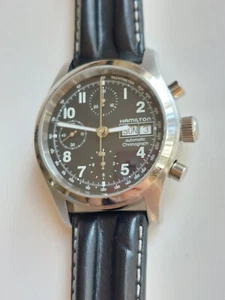 Hamilton 38 mm Automatic Chronograph 25j Swiss Silver Leather Band H714560 RARE - Picture 1 of 10